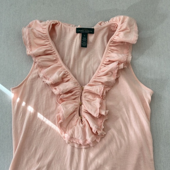 🍄Lauren Jeans Co Pink Ruffle Neck Top (S) - Picture 7 of 8